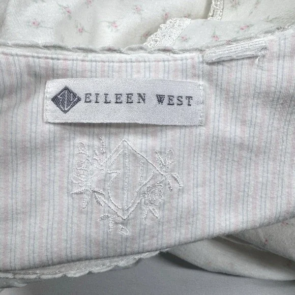 Eileen West Cotton Nightgown Sz L Floral Print Lace Trim Short‎ Sleeve Soft READ - Picture 8 of 9